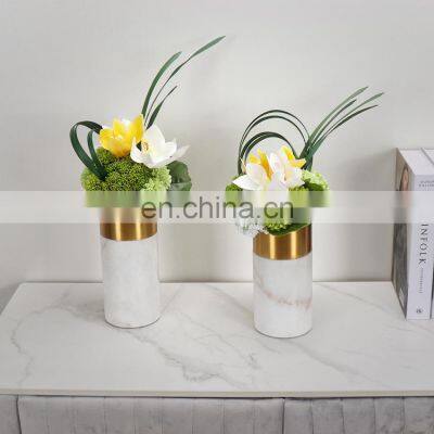 White Marble Cylinder Vase Cylinder Home Decor Marble Desk Ornaments photo-5
