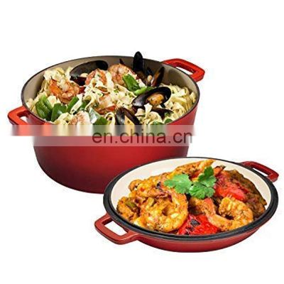 2 in 1 combo cooker 5QT Cast Iron Multi function Cookware