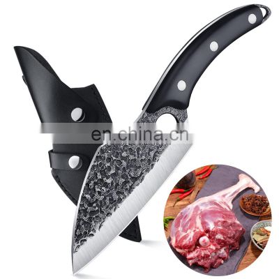 Forged Hammer Pattern Viking Stainless Steel Meat Cleaver Butcher Knife kitchen Boning knife set with sheath