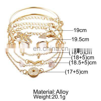 6pcs/set Bohemian V Shape Bracelet Set For Women Gold Color Chain Bracelets Sets Jewelry photo-2