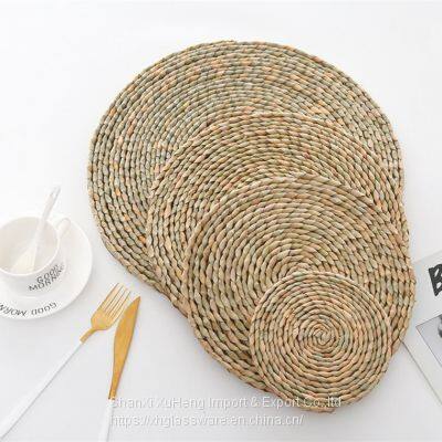 Natural Rattan Round Water Hyacinth Placemat Braided Straw Customized Table Mat photo-3