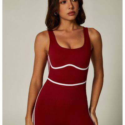 Wholesale Seamless Waist Cinching One-piece Cuffless Chest Cushion One-piece Trumpet Pants Yoga Suit