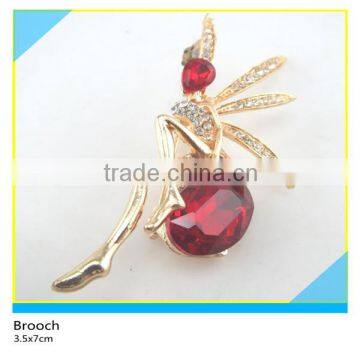 Crystal Brooch Red Rhinestone Setting Gold Metal Angle Design Brooch 3.5x7cm