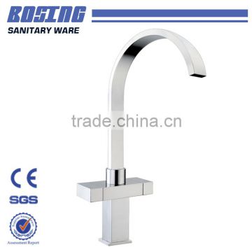 Big Promotion High Quality Brass Square Body Dual Handle Stainless Steel Kitchen Mixer