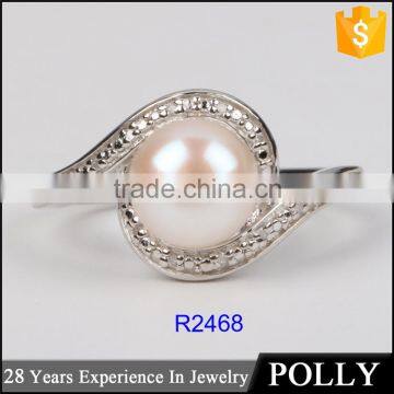 Guangzhou factory suply fresh water pearl ring adjustable sterling silver rings