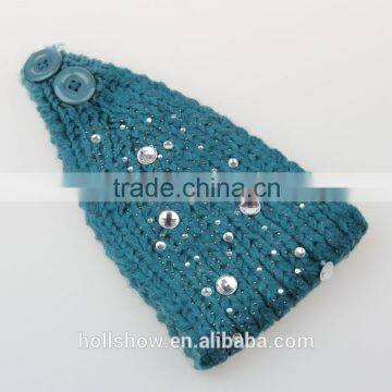 Wholesale Rhinestone Girl Hairband Headwrap Wool Knit Crochet Fashion Women Headband photo-3