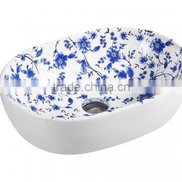 JETMAN Shampoo Round Blue White Sanitary Ware Porcelain Hand Wash Basin