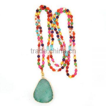 NE2270 Fashion small howlite prayer beads knotted green druzy necklace                        
                                                Quality Choice