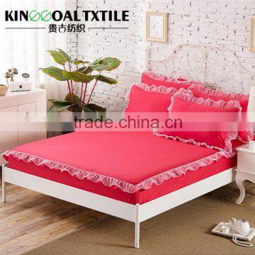 Pink 100% Bamboo Fitted Sheet 300TC/400TC With Lace Decoration photo-3