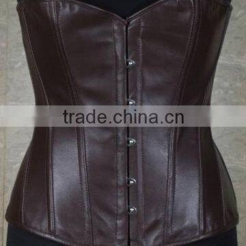 Half Bust Women's Black Leather Steel Boned Corset