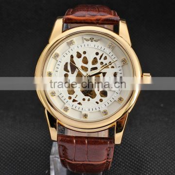 Vogue Leather Strap Watch Fashion Casual Men Skeleton Mechanical Watches Clock Male Relogio Masculino Wristwatches Erkek Saat