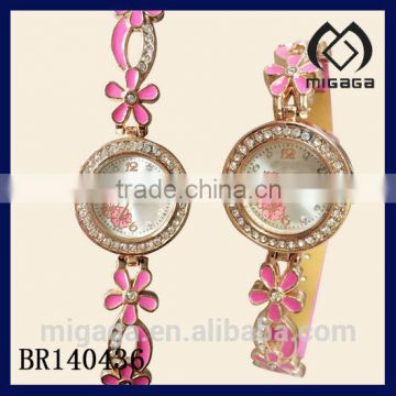 gold plating flower enamel watch bracelet