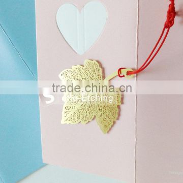 Custom etched metal leaf bookmark manufacture with tassel