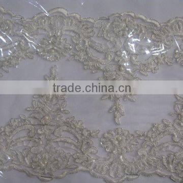 Lace Product Type Garment Accessories with Silver Corded Beaded Bridal trim/Fabric Manufacturer Cheap Stretch Lace Trim                        
                                                Quality Choice