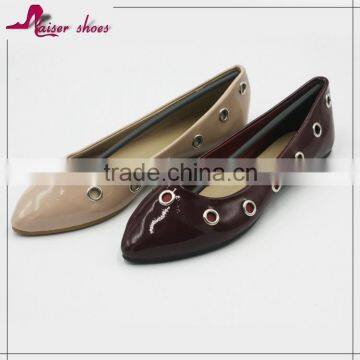 SSK16-622 fashion patent pu upper design pointy style eyelet women flats shoes