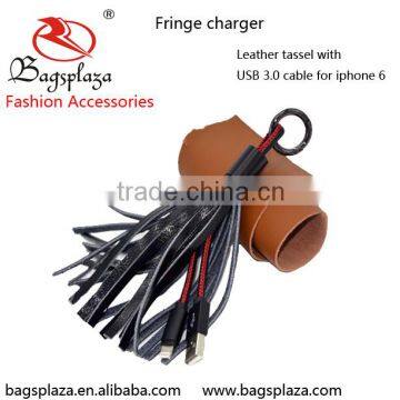 Alibaba China Promotive Gift Micro lightnin to USB Leather Tassel Charge Sync Cable