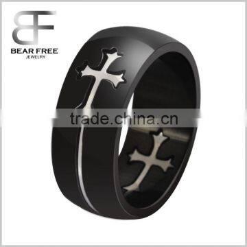 Men's Finger Rings Stainless Steel Punk Rock Separable Cross Gray Black Bands 8MM ceremony gift