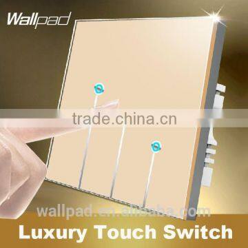 Hot Selling Wallpad C1 Gold LED Waterproof UK Crystal Glass 110~250V 3 gang 2 way 3 way Touch Screen Light Control Wall Switch