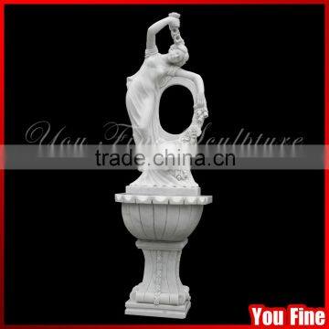 Beautiful Lady Outdoor White Stone Wall Water Fountain