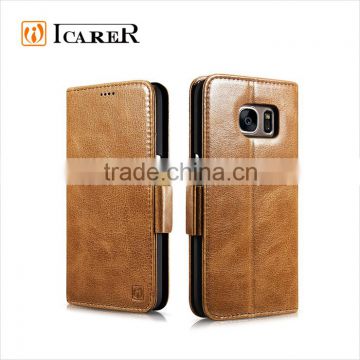 ICARER Genuine Leather Wallet Case for Samsung Galaxy S7 with Card Slots and Stand Function