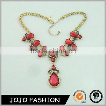 Women Statement Accessories Red Gemetone Gold Jewelry Necklace