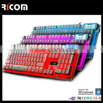 7 colors backlight gaming keyboard ,game membrane keyboard with colorful backlight for sale----LK613--Shenzhen Ricom