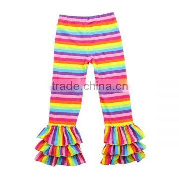 Presnickety leggings wholesale 2016 new style rainbow stripe baby pants ruffle pants for girls