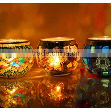 Colorful Mosaic Decoration Glass Lantern Candle Holder