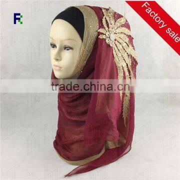 Wholesale Fashion Wedding Diamond Muslim Hijab Embroidery Scarf Women Shawl Scarves