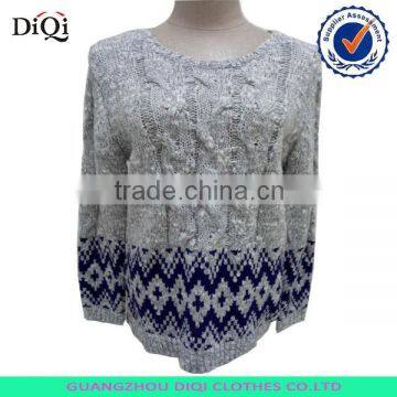 Women pullover cable knit sweater with jacquard