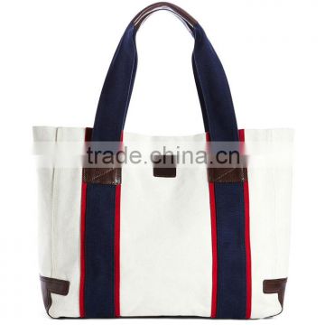 2014 Cotton tote bag with leather trim