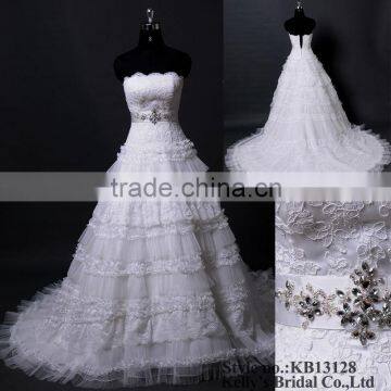 layered lace wedding gown with popular removeable bling bling belt