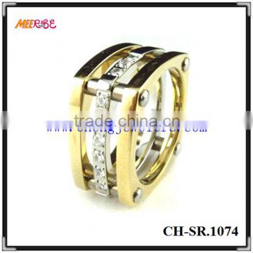 18k gold stainless steel ring with diamons center for men