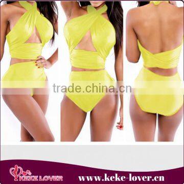 2015 Factory Cheap Plus Size Bandaged Bikini Girls Summer Sexy High Waist Swimsuit Fashion Wholesale Women White Swimwear photo-2