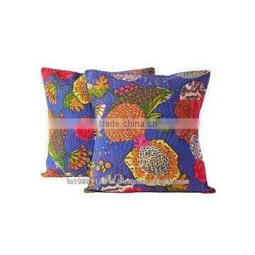 Traditional Handmade Kantha Cotton Cushion Covers Flower print handmade kantha cushion cover