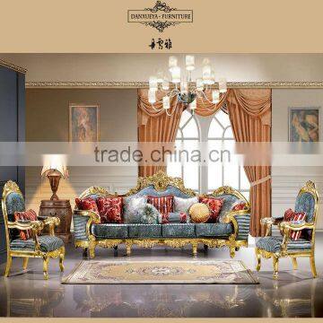 European Antique Royal Luxury Hand Carving Gold /silver Velvet Fabric Sofa in Living Room Furniture
