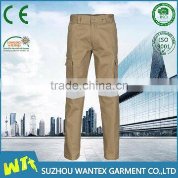 Wholesale cheap men skinny cargo khaki pants with reflective tapes