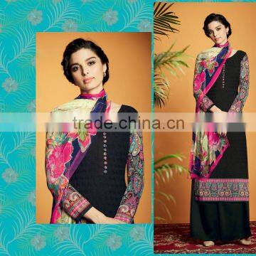 Exuberant Black Cotton Satin Designer Palazzo Suit/Designer Suits Shopping