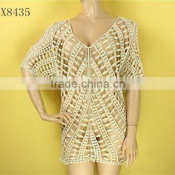 Fashion Floral White Crochet Swimsuit Cover Up Dress