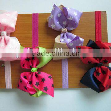 5inch Star Printed Big Ribbon Bows Hair Bow with Soft Headband Baby Headband Hair Accessory Hairband