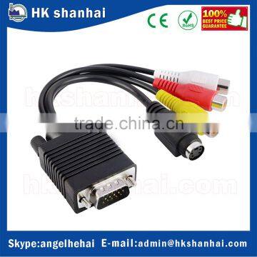 low price VGA to TV S-Video 3 RCA PC Computer AV Adapter Cable vga to single bnc