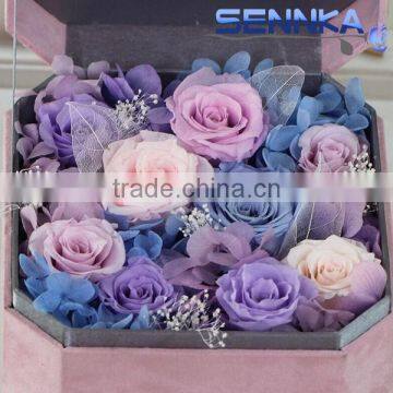 on sale Customized type accepted Preserved flower Velvet Gift Box including Rose,hydrangea and moss