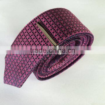Men's Redwhitepinklack 100% Silk Tie With Square and Dot Design photo-3