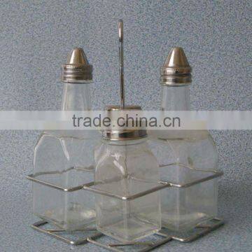 high quality with metal rack glass spice jar set