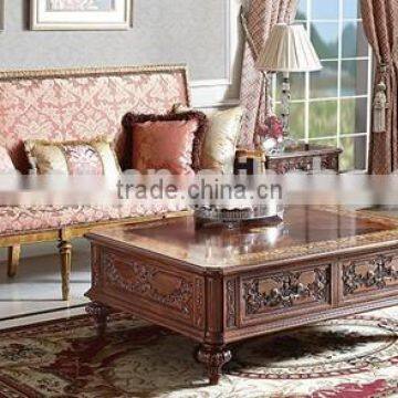 Deluxe Solid Wood Carved Living Room Furniture Set, Luxury Design Golden Sofa Chair