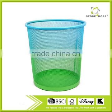 Promotional green and blue round trash can/cheap metal mesh trash can