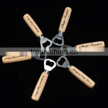 Fancy trade assurance promotion custom wood beer bottle opener with wooden handle wholesale