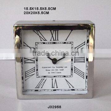 Square steel Metal table clock in mirror polish in quartz analog