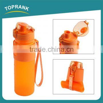 Promotional foldable food grade silicone soft water bottle with cap