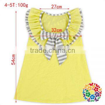 Wholesale Summer Fashion Grey Stripe Ruffle Neck Sleeveless Cotton Yellow Kids Girls Dress photo-6